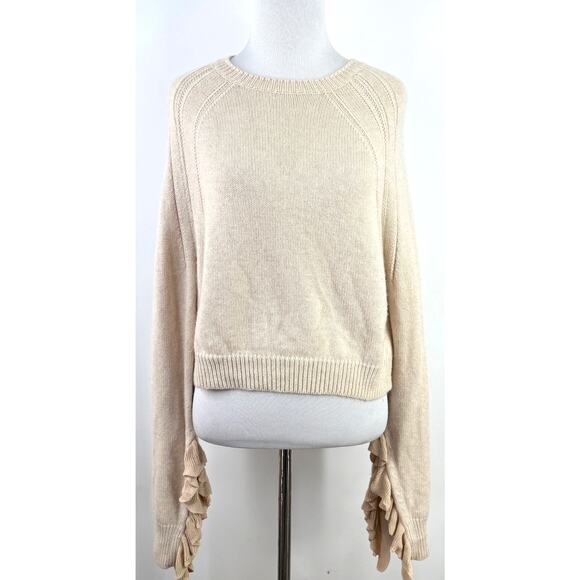 Helmut Lang Cropped Bell Sleeve Ruffle Wool Cashmere Sweater Size Small - Picture 1 of 8